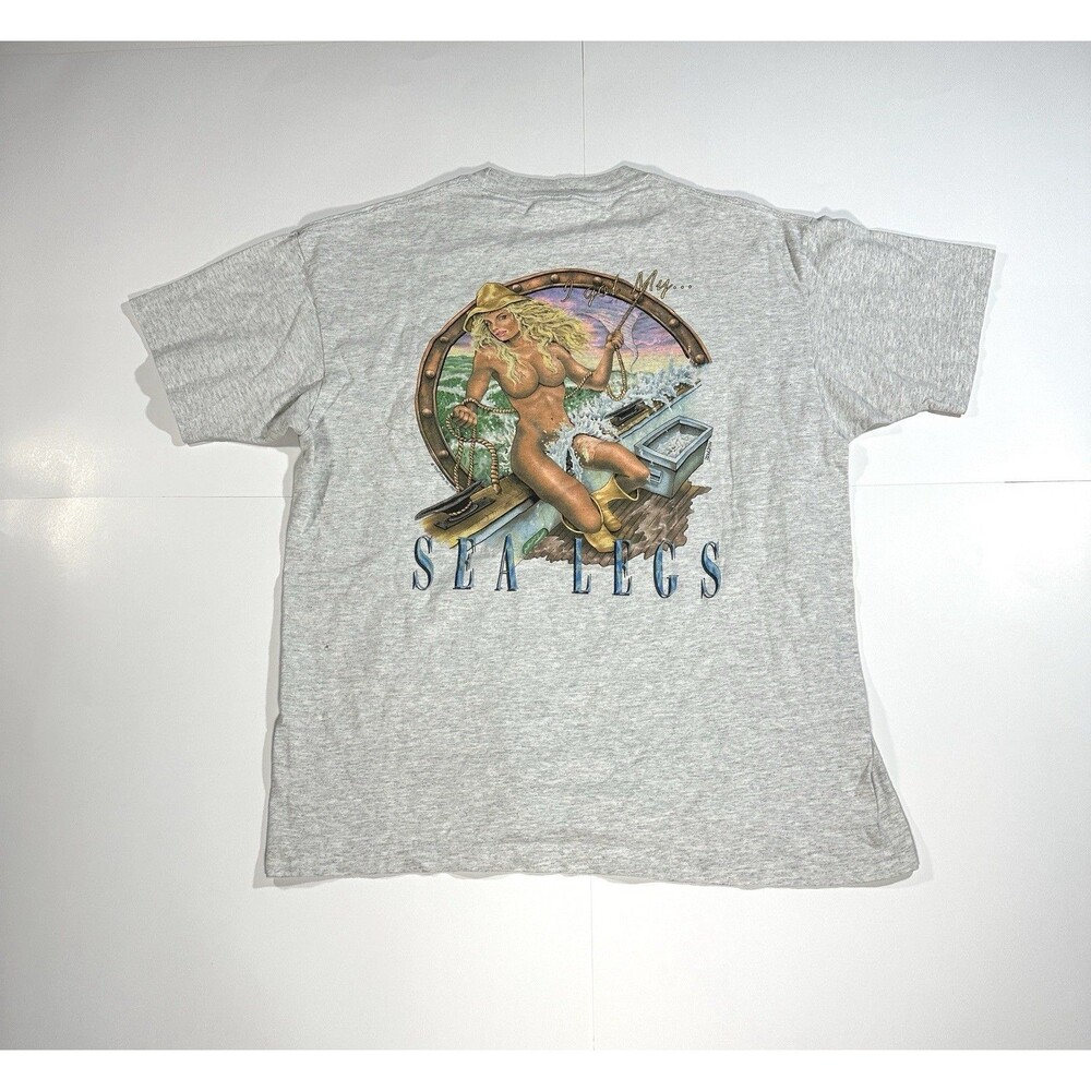 Vintage Sea Legs Palm Beach Surf Shop Shirt Size XL Gray 90s USA Fishing Ocean